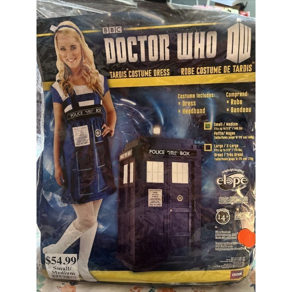 NWT Doctor Who BBC Women's Tardis Costume Dress Police Phone Booth Small/Medium